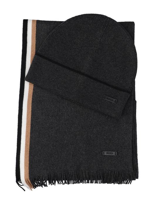 Donkergrijze muts en sjaal Henzo Set Hugo Boss