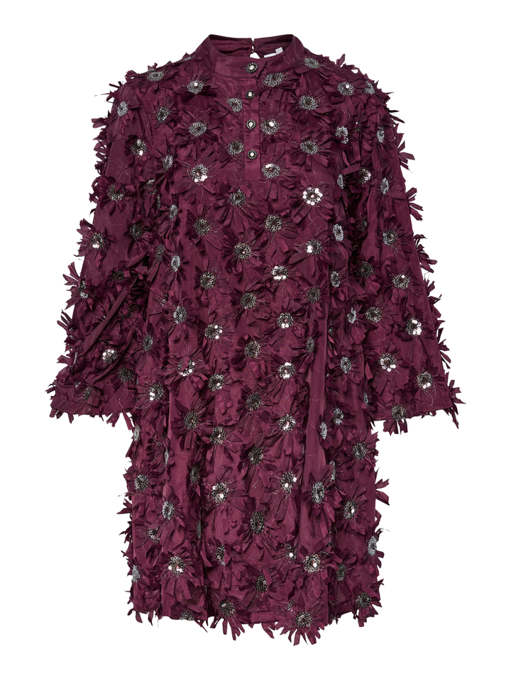 Bordeaux kleed met pailletten en ruffles Yasabelone Y.A.S