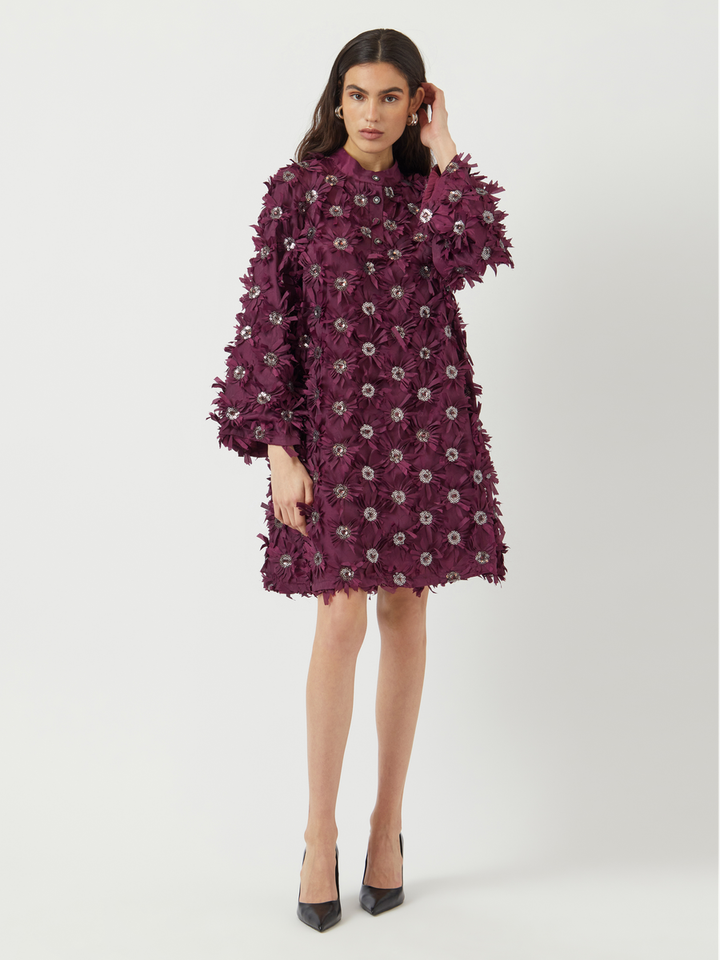 Bordeaux kleed met pailletten en ruffles Yasabelone Y.A.S