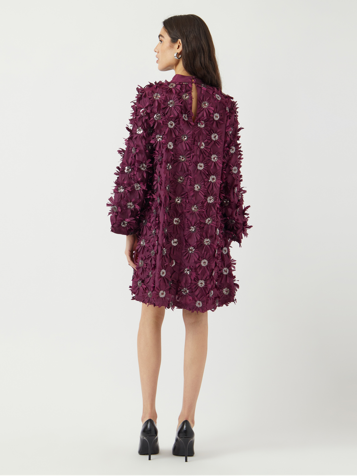 Bordeaux kleed met pailletten en ruffles Yasabelone Y.A.S