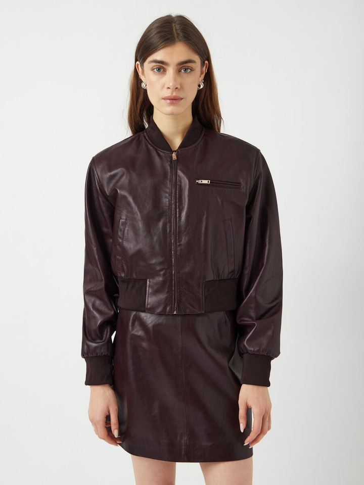 Bordeaux lederen cropped jasje Yaskala Y.A.S