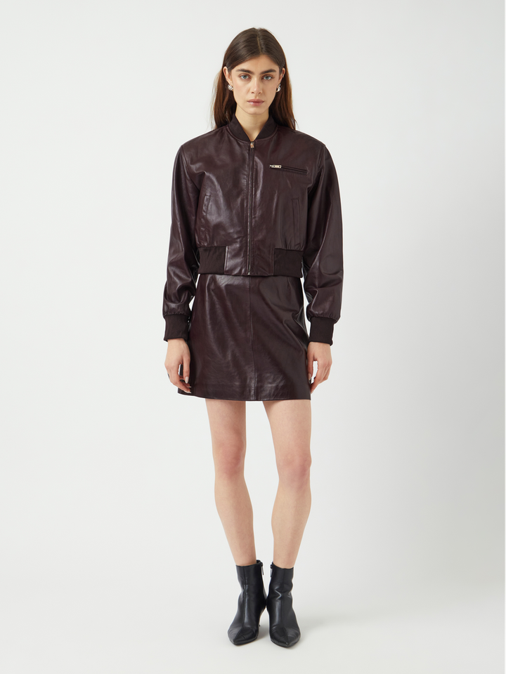 Bordeaux lederen cropped jasje Yaskala Y.A.S