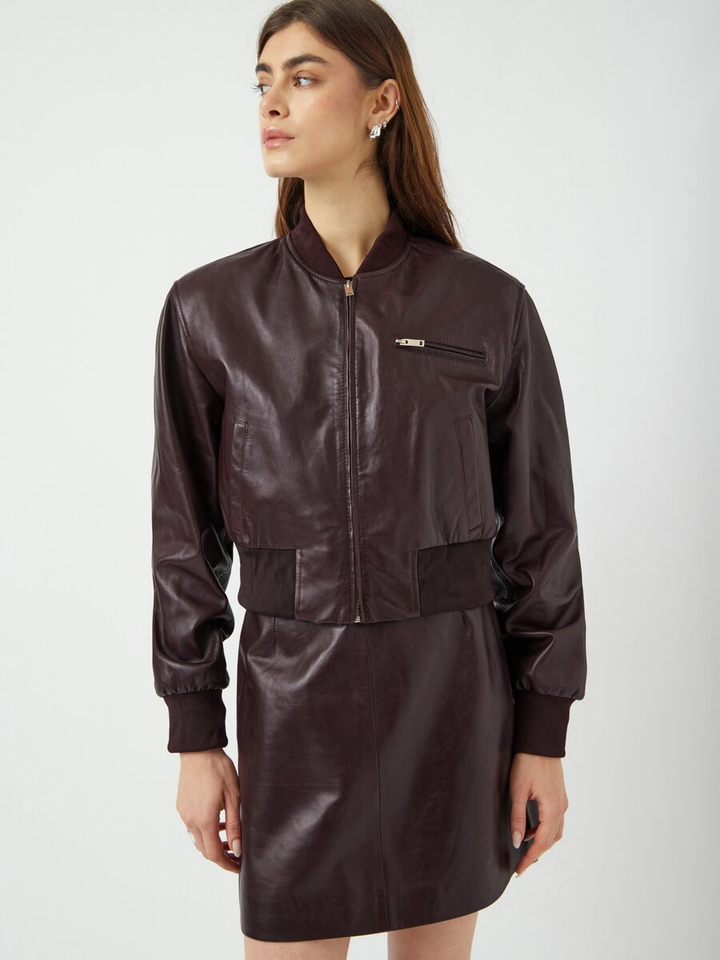 Bordeaux lederen cropped jasje Yaskala Y.A.S