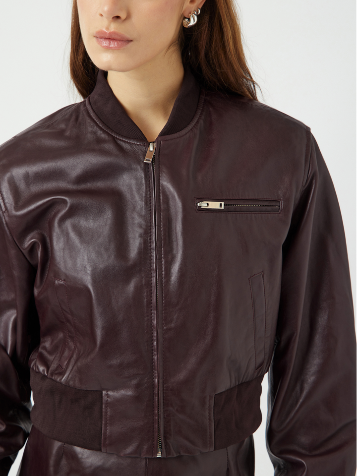 Bordeaux lederen cropped jasje Yaskala Y.A.S