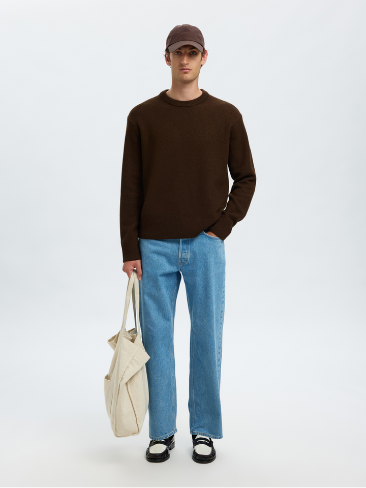 Groenbruine wollen sweater Selected