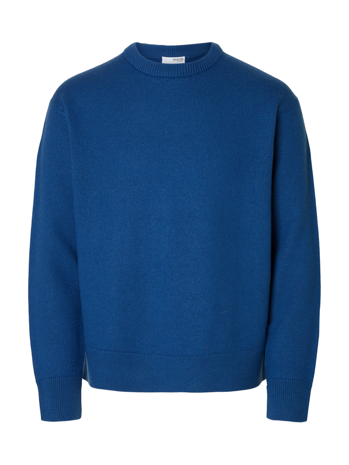 Kobaltblauwe wollen sweaters met ronde hals Selected