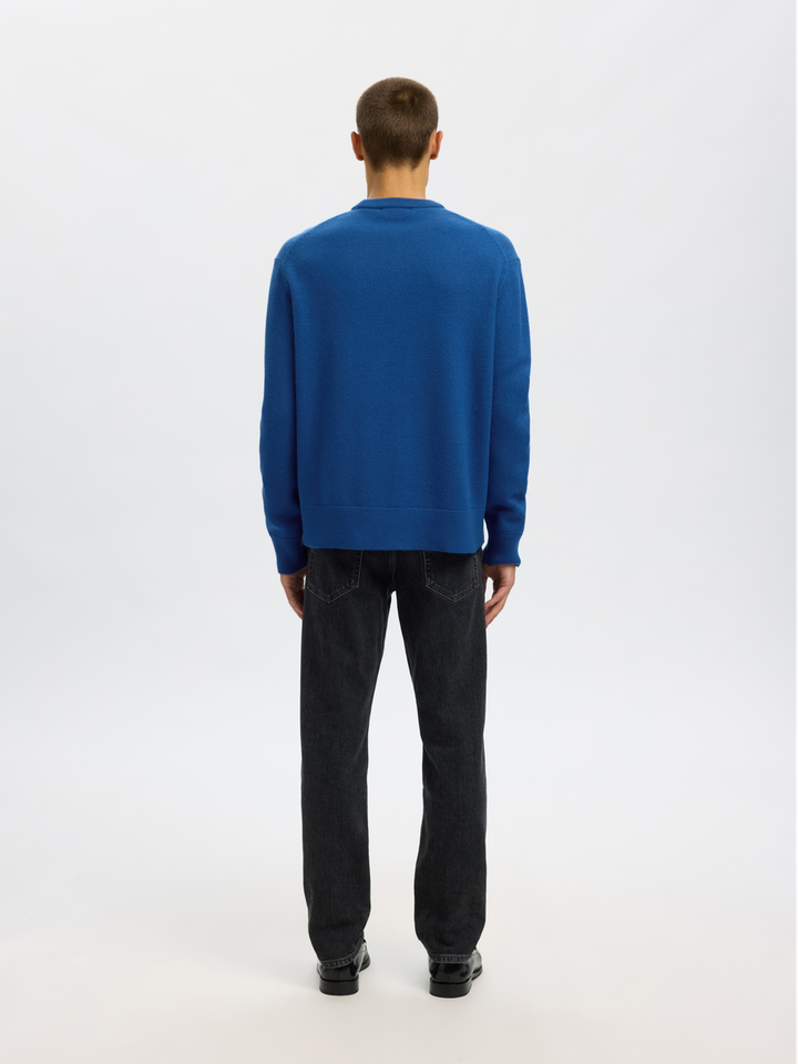 Kobaltblauwe wollen sweaters met ronde hals Selected