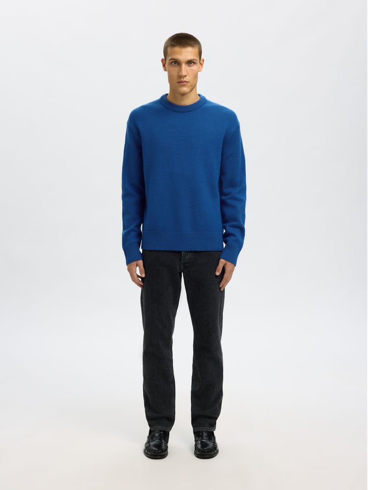 Kobaltblauwe wollen sweaters met ronde hals Selected