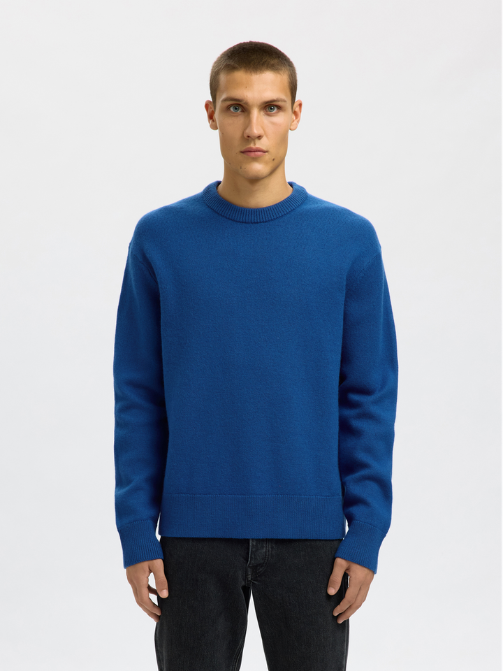 Kobaltblauwe wollen sweaters met ronde hals Selected