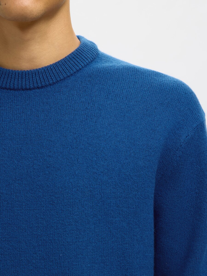 Kobaltblauwe wollen sweaters met ronde hals Selected