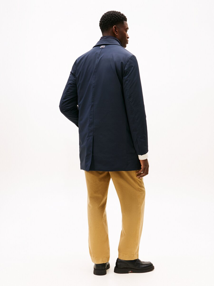 Donkerblauwe lange jas met knopen en rits Tommy Hilfiger