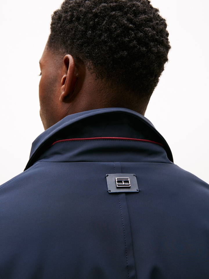 Donkerblauwe lange jas met knopen en rits Tommy Hilfiger