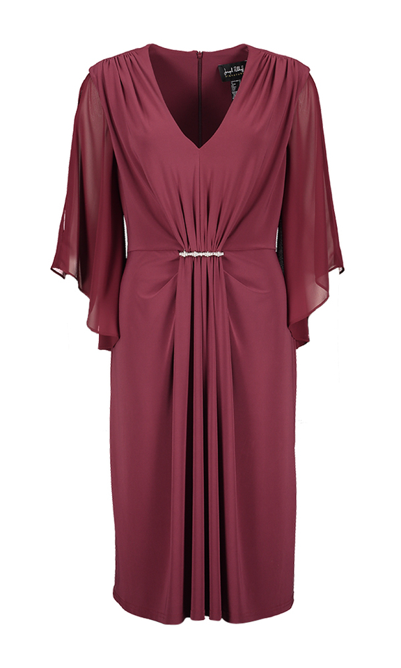 Bordeaux jurk afgewerkt met sierspeld Joseph Ribkoff