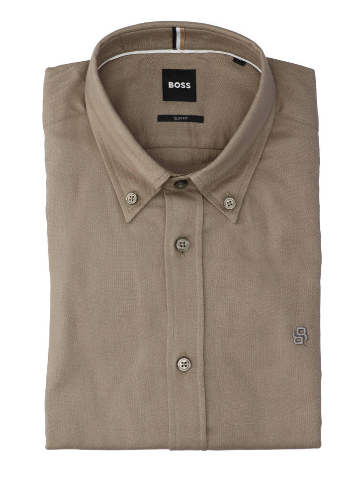 Kaki katoenen hemd (slim fit) met lange mouwen Hugo Boss 
