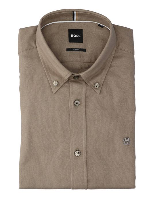 Kaki katoenen hemd (slim fit) met lange mouwen Hugo Boss