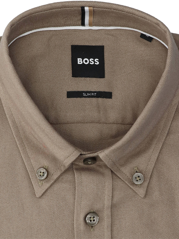 Kaki katoenen hemd (slim fit) met lange mouwen Hugo Boss 