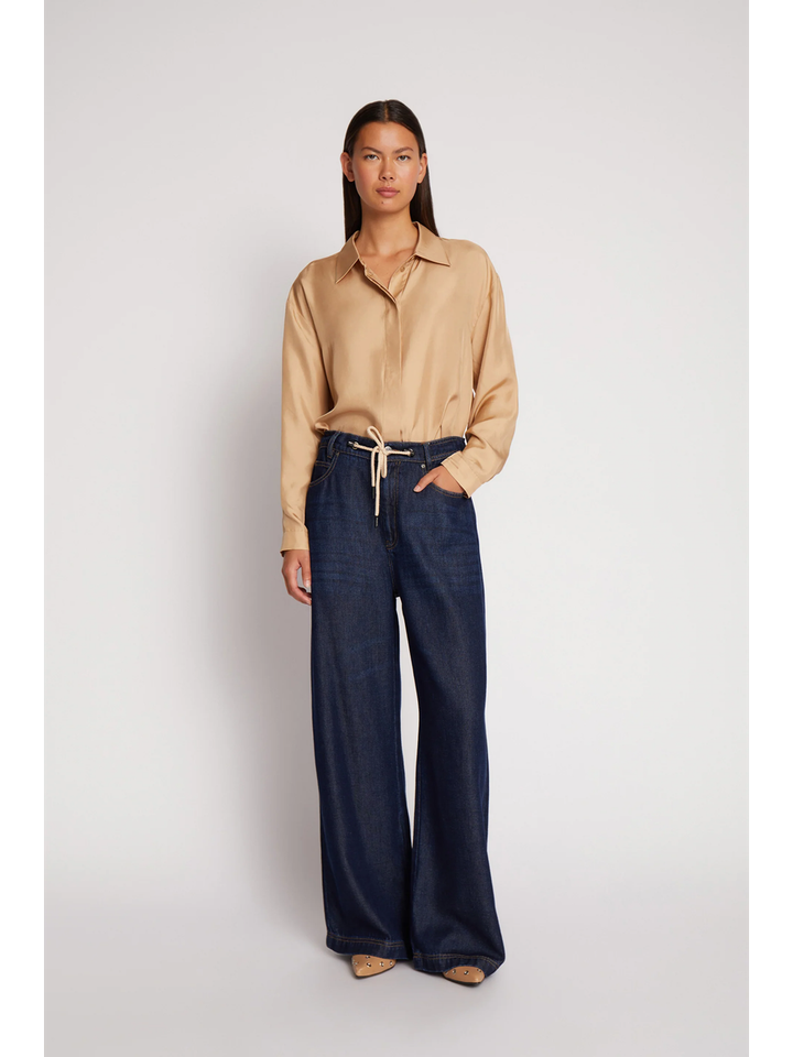 Blauwe losvallende wijde broek in jeanslook Obey Munthe 