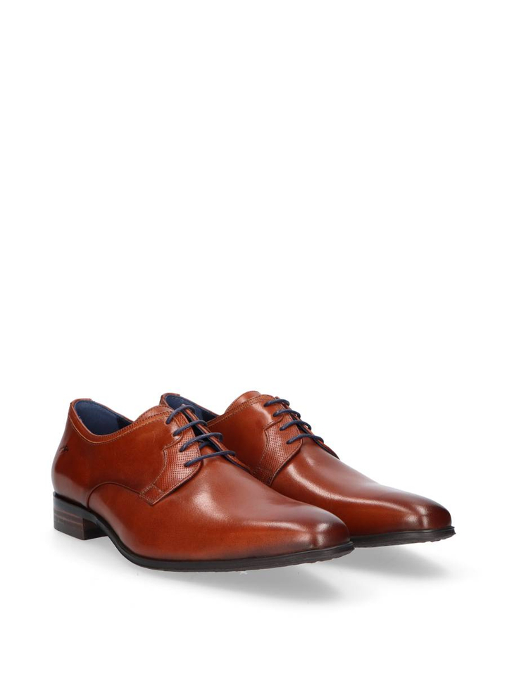Cognac kleurige geklede schoenen met blauwe veters Fluchos 