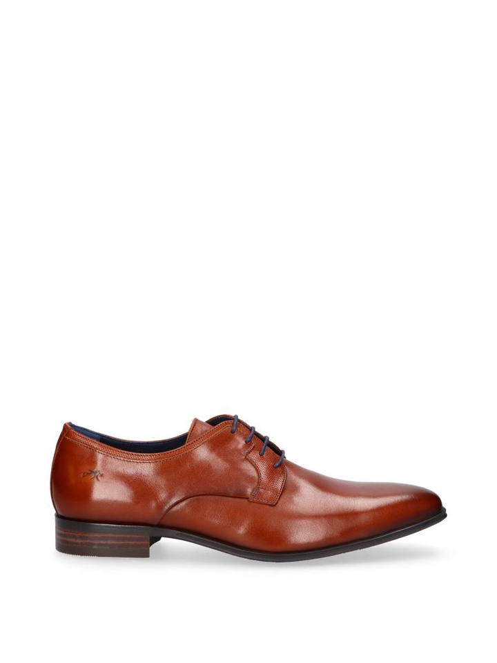 Cognac kleurige geklede schoenen met blauwe veters Fluchos 