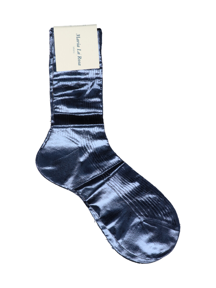 Geribbelde blauwe metallic dameskousen One Ribbed Laminated Maria La Rosa