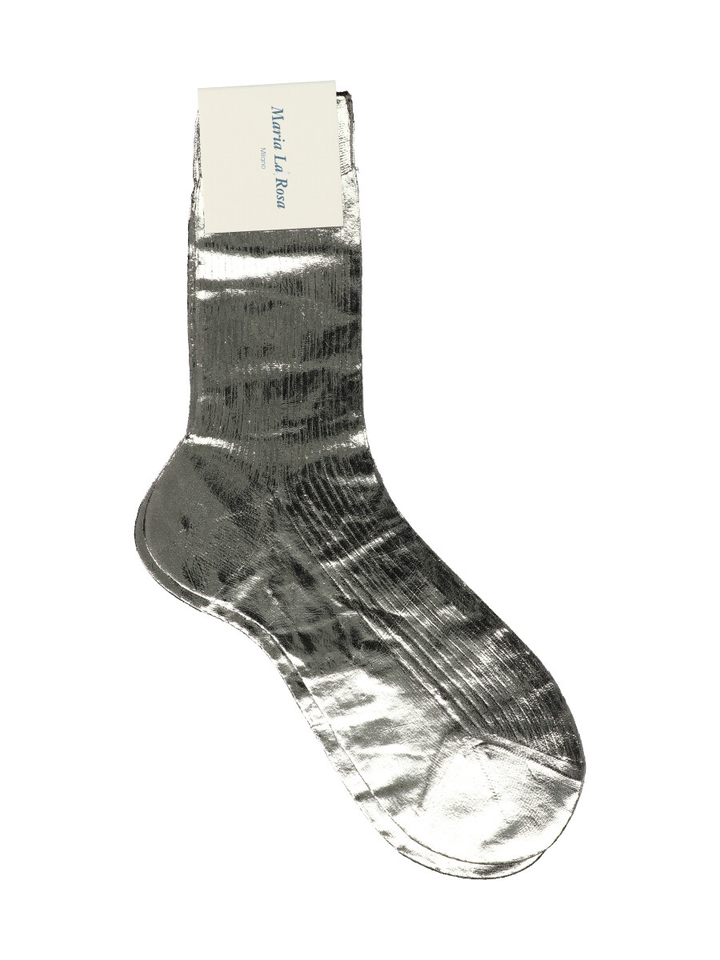 Geribbelde groene metallic dameskousen One Ribbed Laminated Maria La Rosa