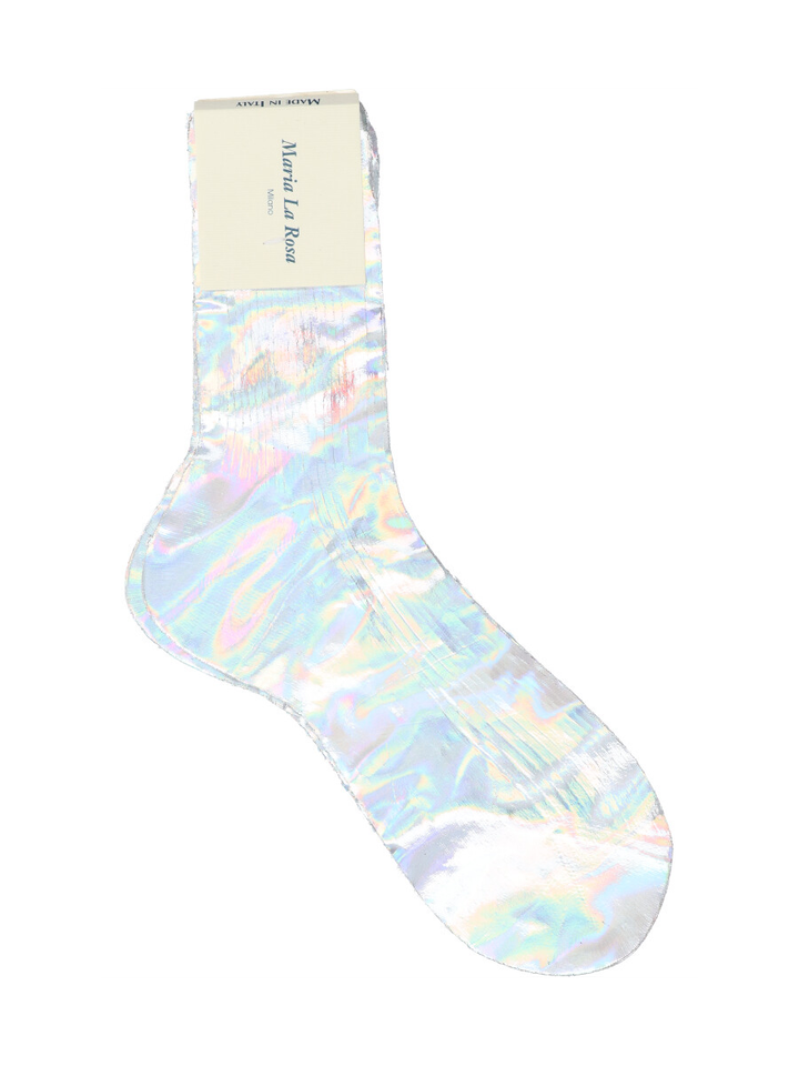 Geribbelde zilvekleurige metallic dameskousen One Ribbed Laminated Maria La Rosa