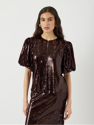 Bordeaux cardigan met pailletten Yasroyalina Y.A.S