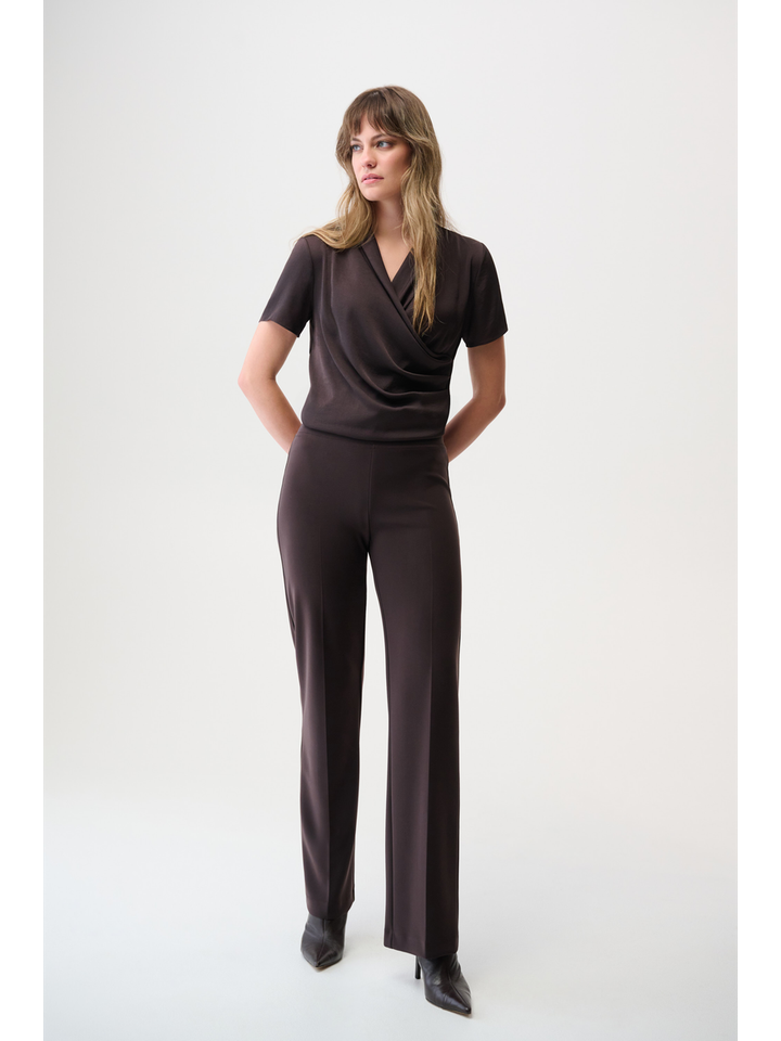 Bruine soepelvallende broek met elastiek Josseph Ribkoff 