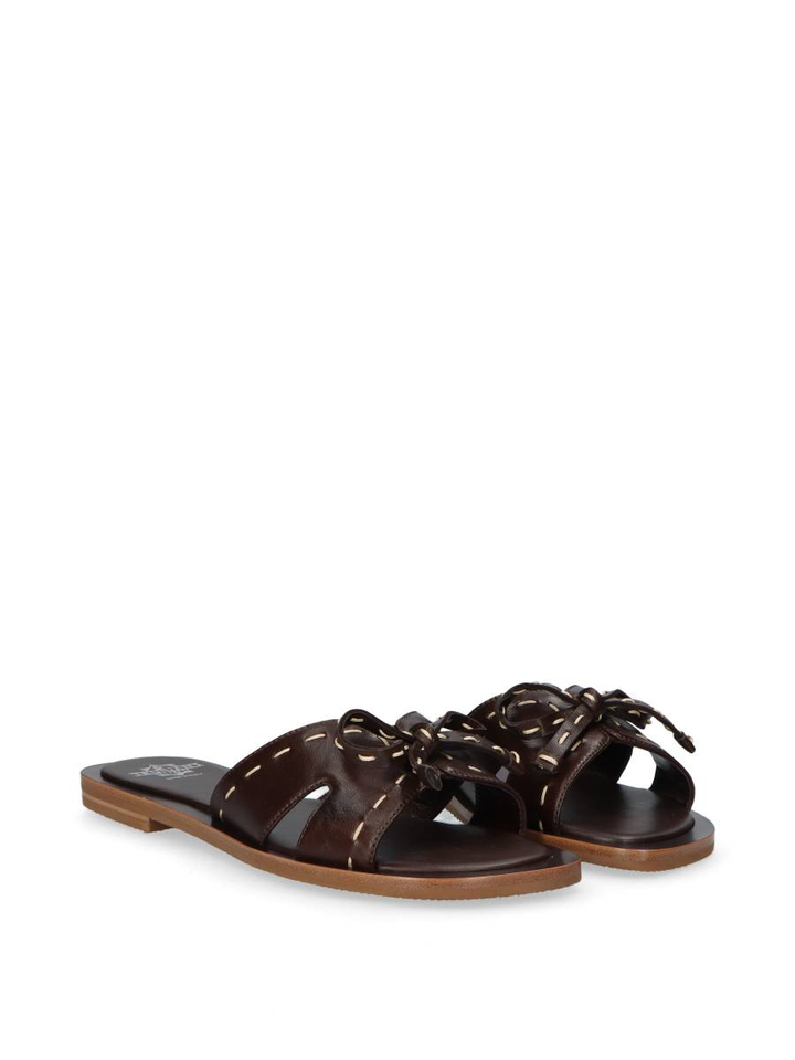Donkerbruine lederen slippers met strik Truman's 