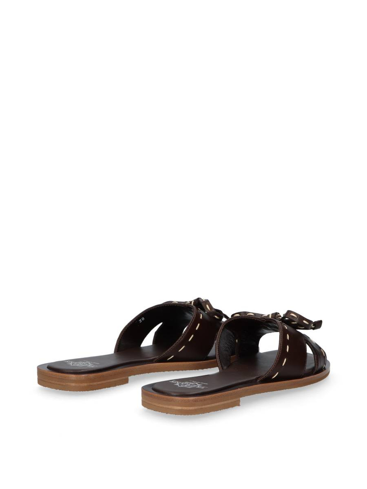 Donkerbruine lederen slippers met strik Truman's 