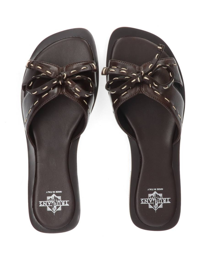 Donkerbruine lederen slippers met strik Truman's 
