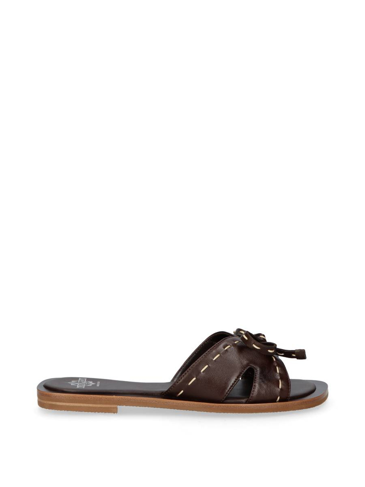 Donkerbruine lederen slippers met strik Truman's 