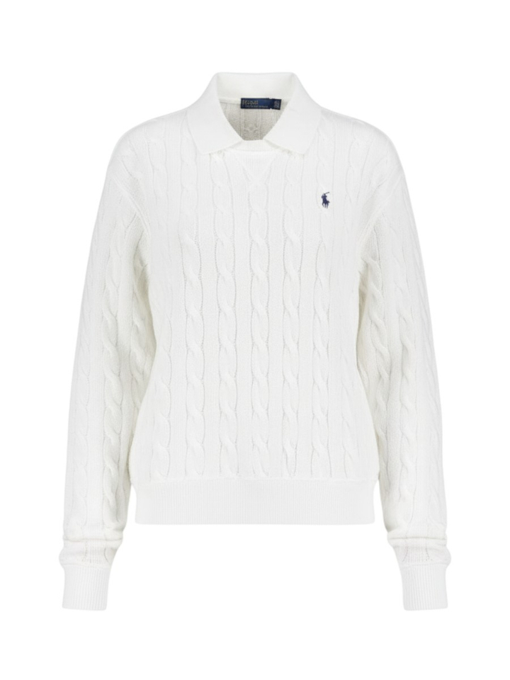 Witte kabeltrui met polokraag Ralph Lauren 
