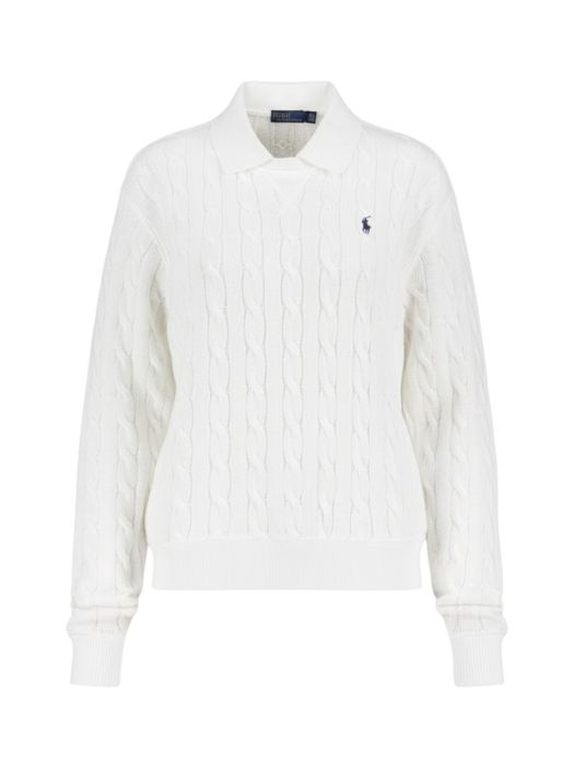 Witte kabeltrui met polokraag Ralph Lauren