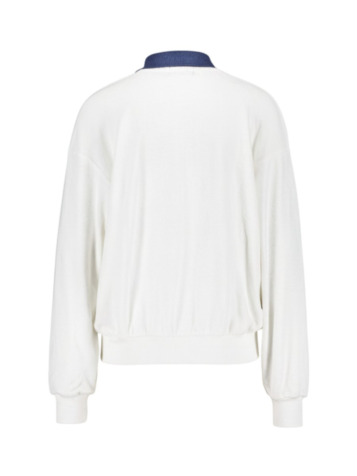 Witte trui met blauwe polokraag in badstof Ralph Lauren 