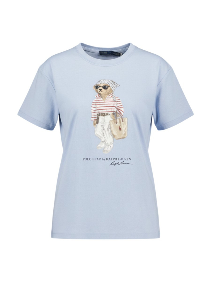 Lichtblauwe katoenen T-shirt met beer Ralph Lauren 