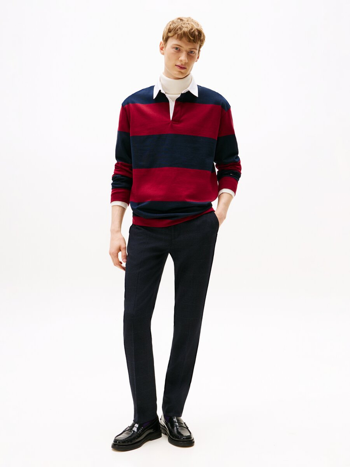 Blauwe chino broekstraight fit met ruitmotief Tommy Hilfiger