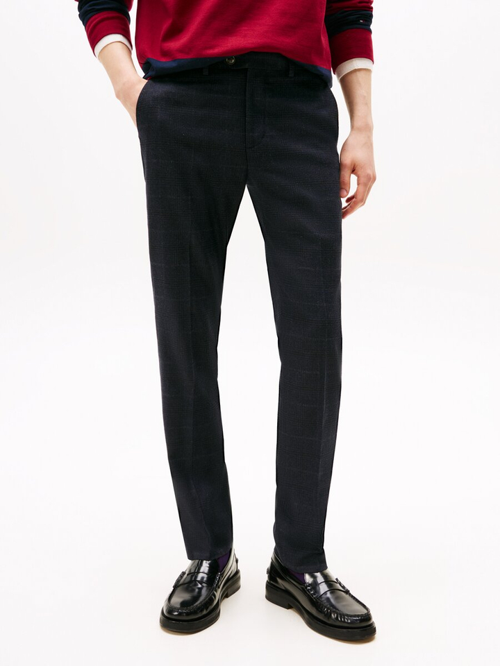 Blauwe chino broekstraight fit met ruitmotief Tommy Hilfiger