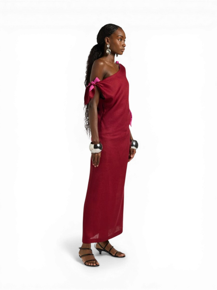 Bordeaux linnen maxi-jurk Liviana Conti 
