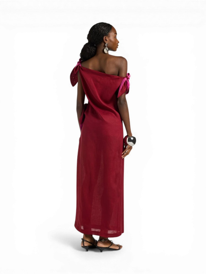 Bordeaux linnen maxi-jurk Liviana Conti 