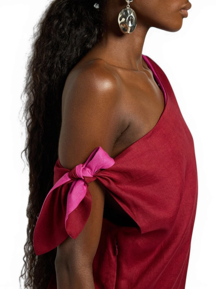 Bordeaux linnen maxi-jurk Liviana Conti 