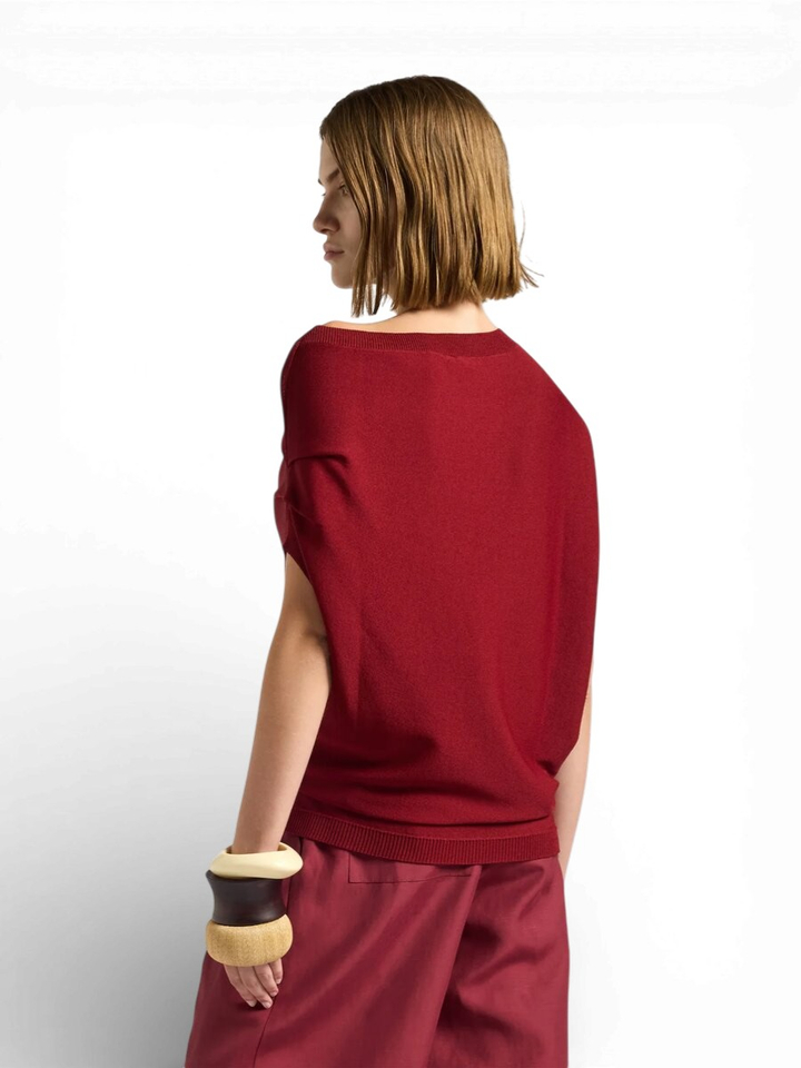 Bordeaux asymmetrische trui met stropdetail Liviana Conti