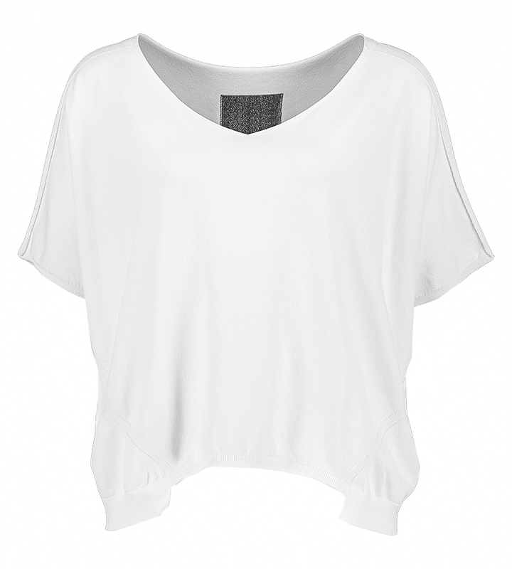 Witte trui met v-hals zwart detail op de rug Liviana Conti