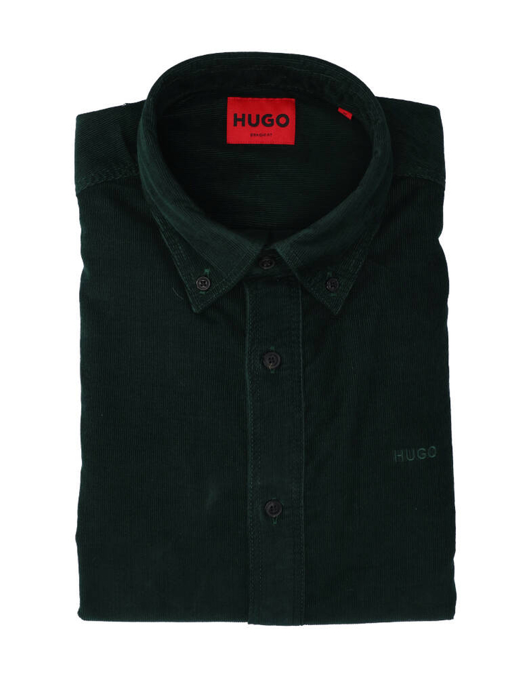 Open green ribfluwelen katoenen hemd (straight fit) met lange mouwen Hugo Boss