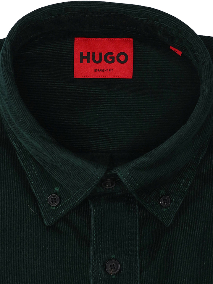 Open green ribfluwelen katoenen hemd (straight fit) met lange mouwen Hugo Boss