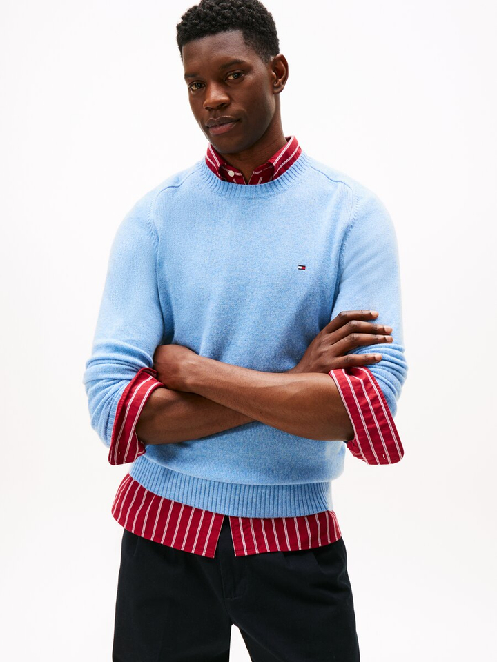 Lichtblauwe wollen pull met ronde hals Tommy Hilfiger