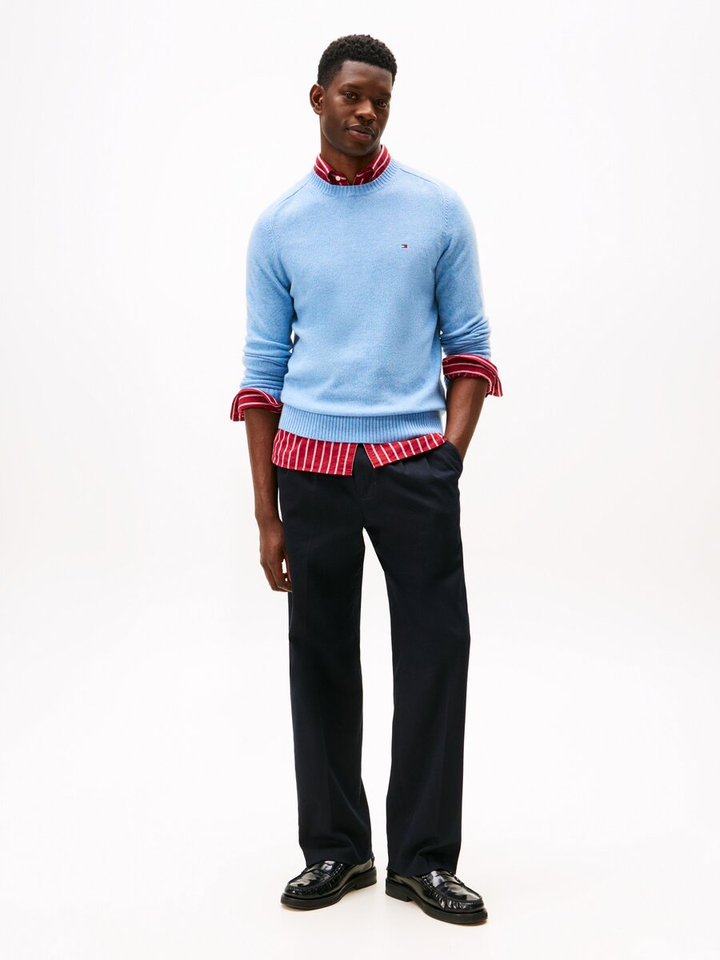 Lichtblauwe wollen pull met ronde hals Tommy Hilfiger