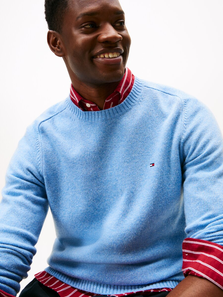 Lichtblauwe wollen pull met ronde hals Tommy Hilfiger