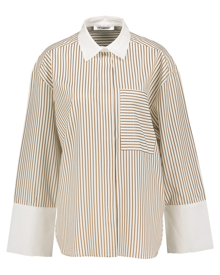 Witte bloes met bruine strepen Co'Couture 