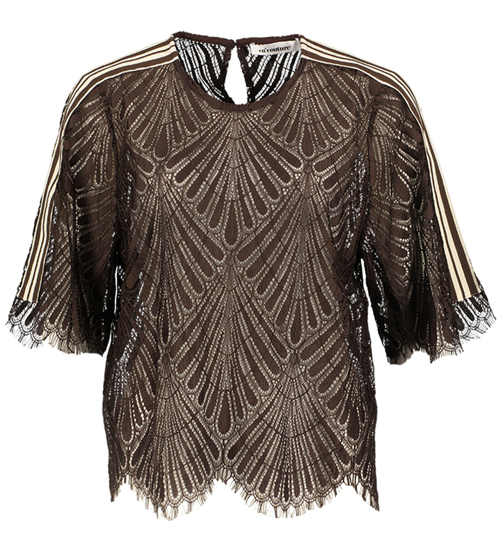 Bruine casual bloes in kant Leti Lace Blouse Co'Couture